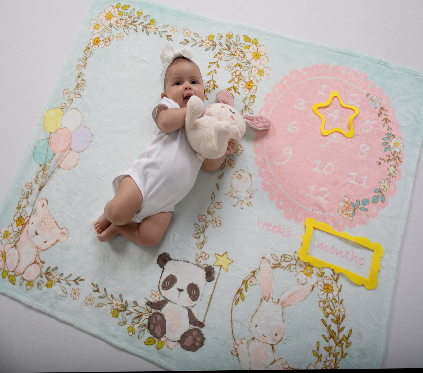 Bunny and Friends Floral Garden Personalized Milestone Blanket and Markers