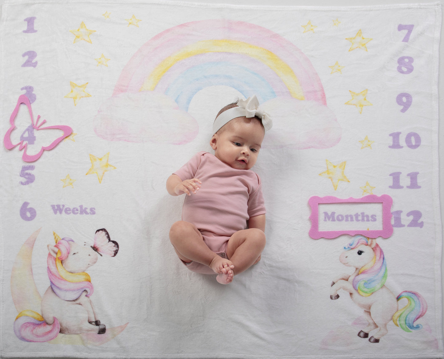 Magical Unicorn & Rainbow Personalized Milestone Blanket and Markers