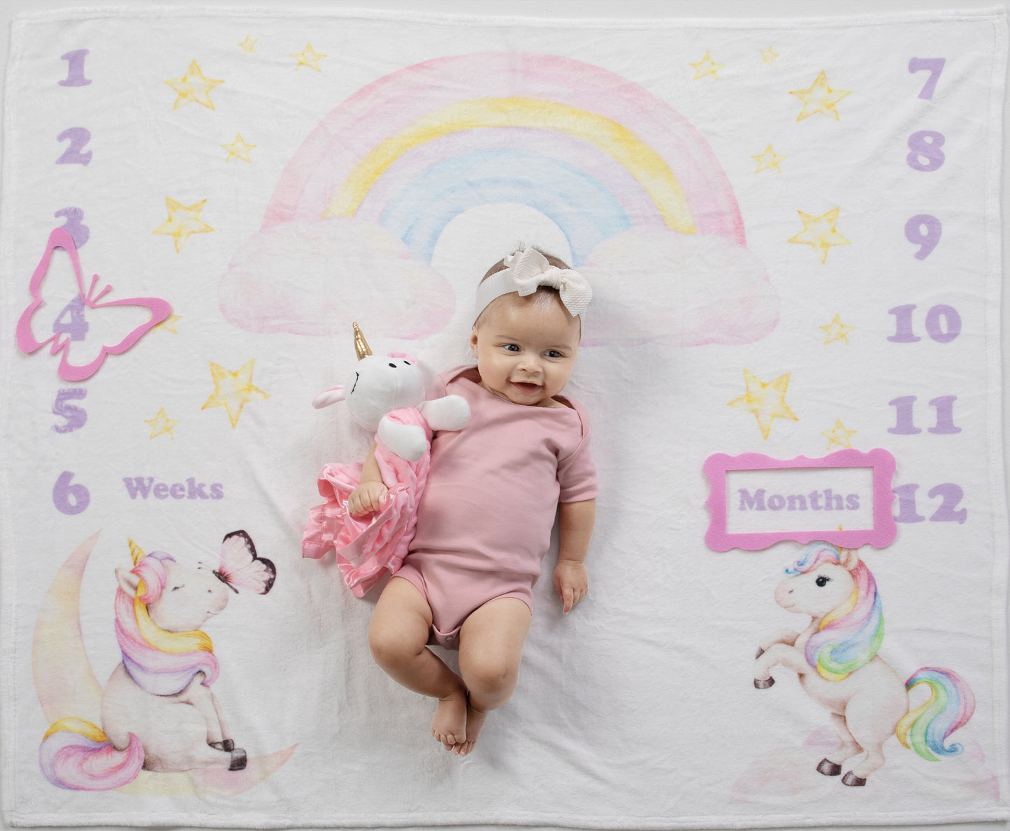 Magical Unicorn & Rainbow Personalized Milestone Blanket and Markers