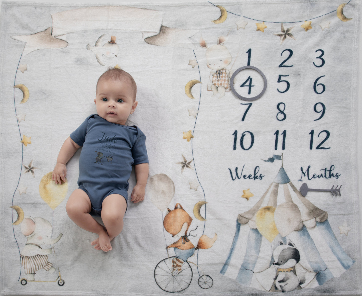 Woodland Friends Enchanted Circus Personalized Milestone Blanket and Markers