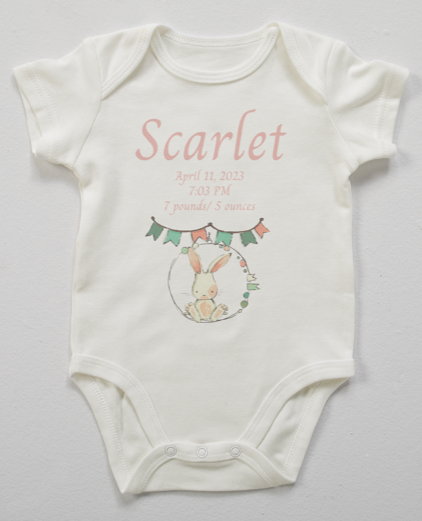 Bunny and Friends Floral Garden Ivory Short Sleeve Personalized Onesie