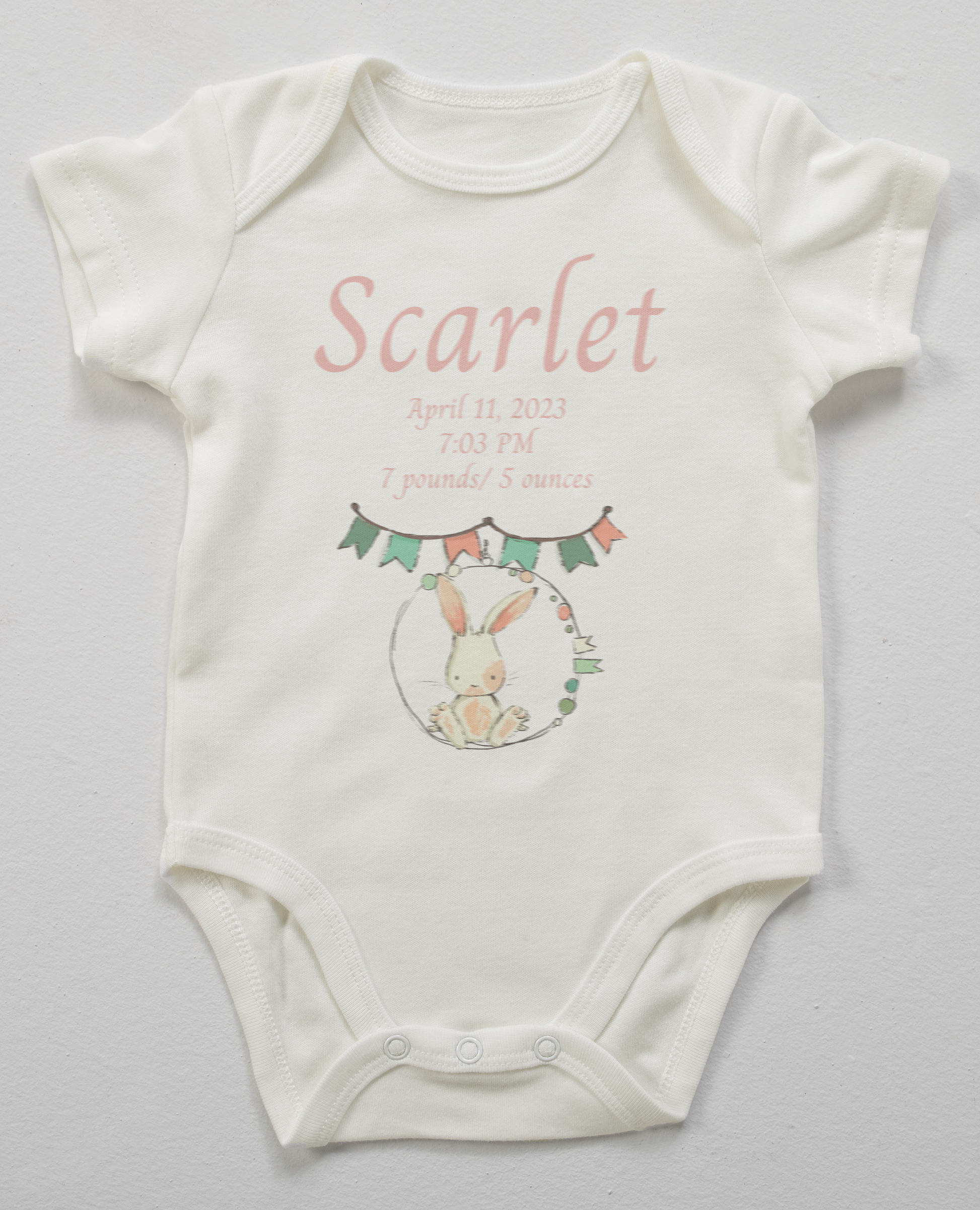 Bunny and Friends Floral Garden Ivory Short Sleeve Personalized Onesie