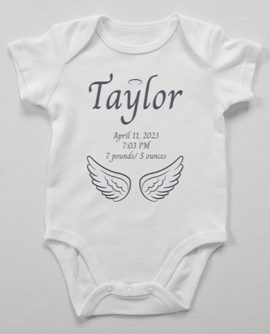 Heavenly Dreams Angel White Short Sleeve Personalized Onesie