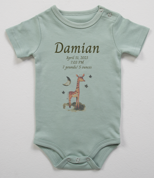 Wildlife Wonders Safari Animals Sage Green Short Sleeve Personalized Onesie