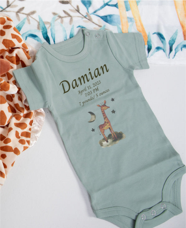 Wildlife Wonders Safari Animals Sage Green Short Sleeve Personalized Onesie