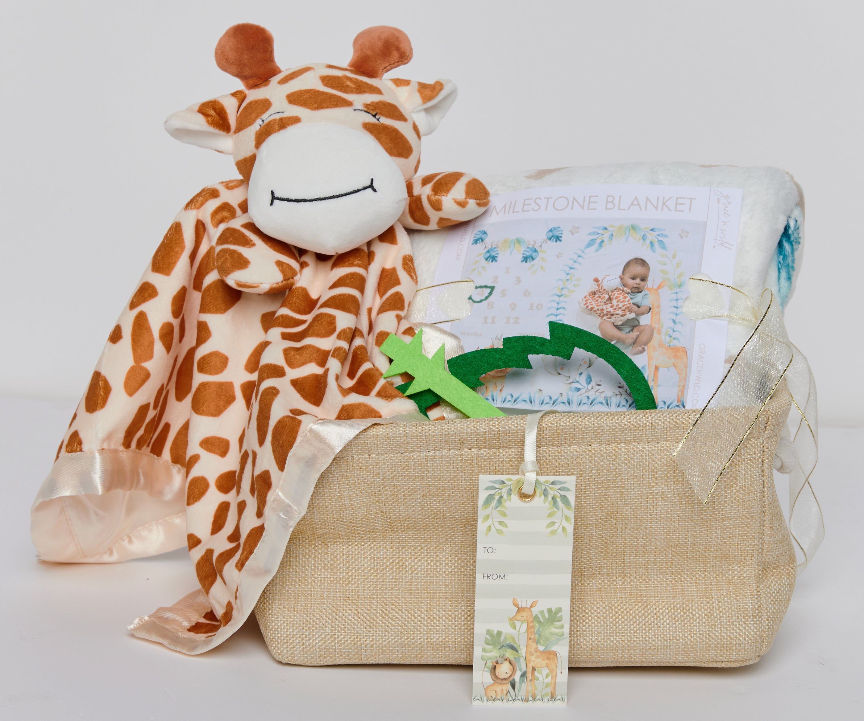 Milestone Infant Gift Basket Personalized Blanket Plush Lovey