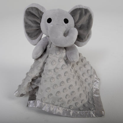 Every baby needs a cuddly companion, and our adorable plush elephant lovey and security blanket is here to provide comfort and companionship. Made with soft, child-safe materials, this plush elephant is perfect for snuggling, playing, and sharing in your baby's earliest adventures. Coordinating Elephant Lovey: 16" W x 16" H