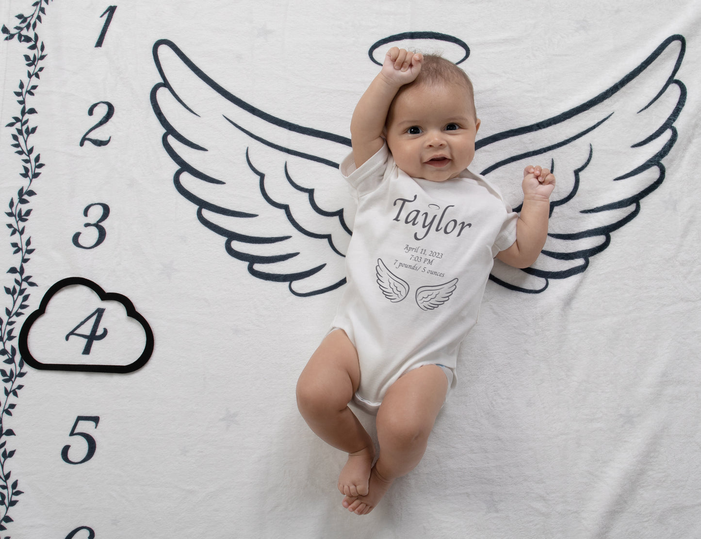 Heavenly Dreams Angel White Short Sleeve Personalized Onesie