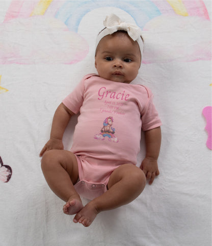 Magical Unicorn and Rainbow Short Sleeve Pink Personalized Onesie