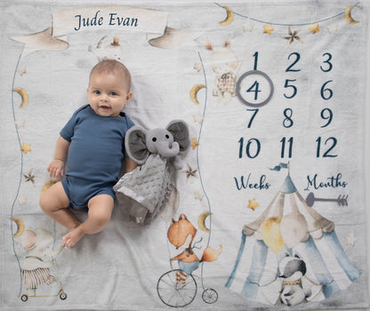 Woodland Friends Enchanted Circus Personalized Milestone Blanket and Markers