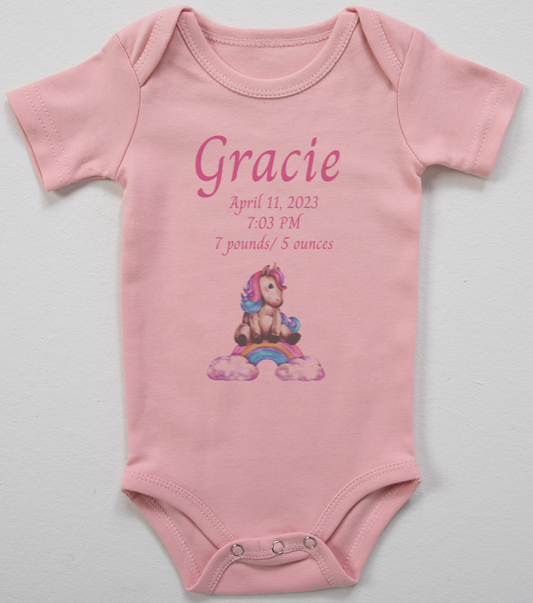 Magical Unicorn and Rainbow Short Sleeve Pink Personalized Onesie