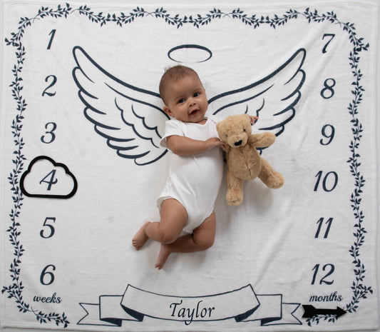 Heavenly Dreams Angel Personalized Milestone Blanket and Markers