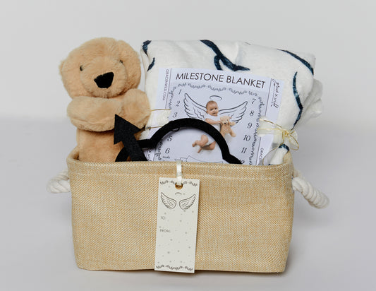 Celebrate every precious moment of your little one's journey with our beautifully curated Baby Milestone Basket. This thoughtfully designed gift set combines essential items to make your baby's first year full of memories and joy. Whether you're gifting it to a new parent or preparing for your own bundle of joy, this basket is a delightful choice that will be cherished for years to come.
