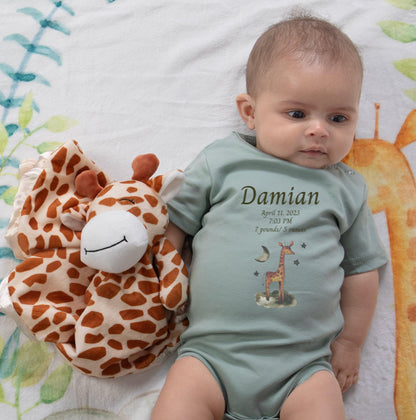 Ready to introduce a new cuddly friend or a lovey security blanket to your child&#39;s life? Explore our collection of plush stuffed animals and baby lovey blankets today. This giraffe lovey is the perfect new baby gift.