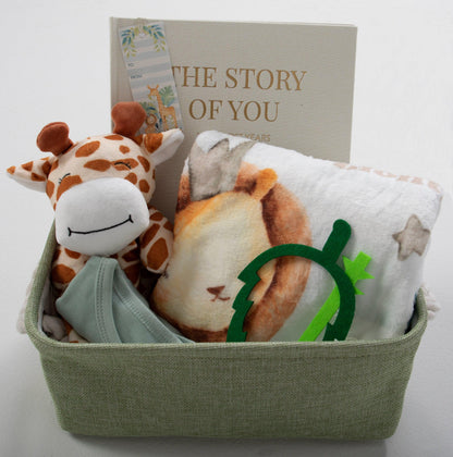 Keepsake giraffe lovey security blanket plush toy, safari/jungle theme for baby showers, new pet gift, new baby gift, gender neutral gift